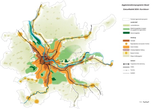Karte Aggolerationsprogramm Basel, Zukunftsbild 2030: Korridore